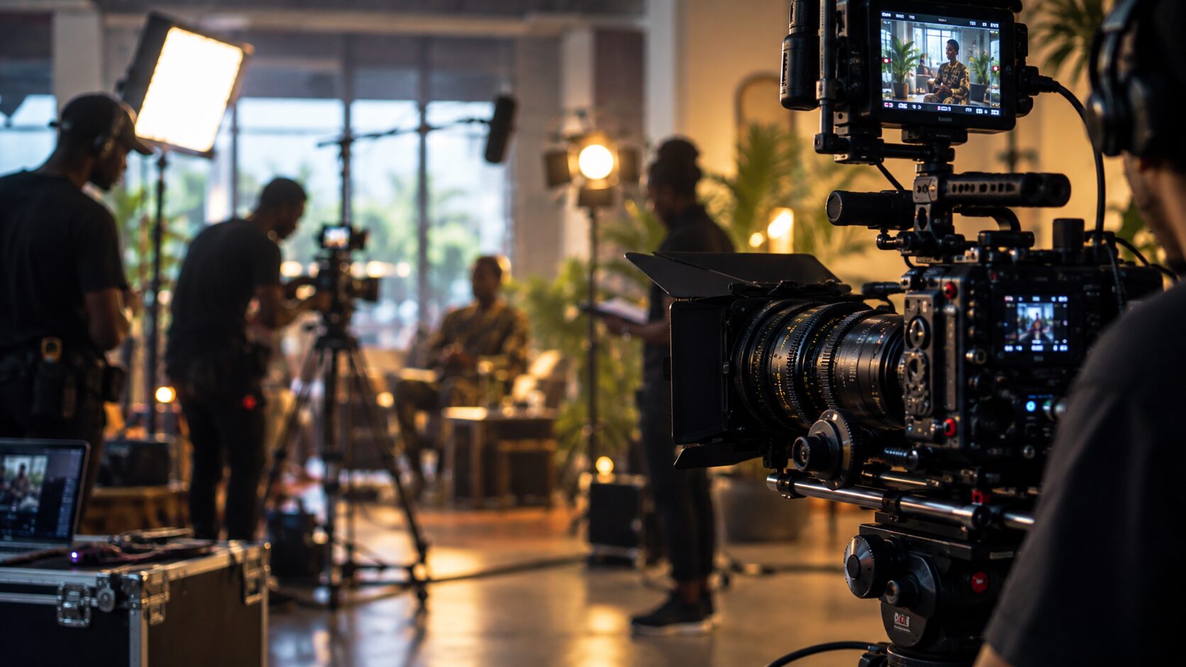 De Mirakulus crew filming on set with cinema cameras and lights