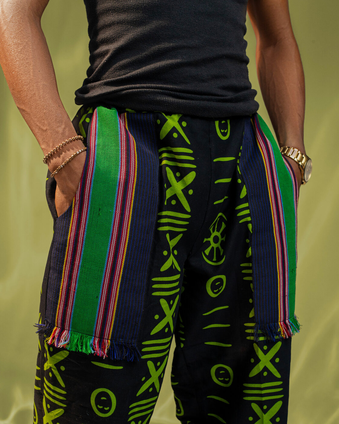 Fashion detail shot of patterned trousers